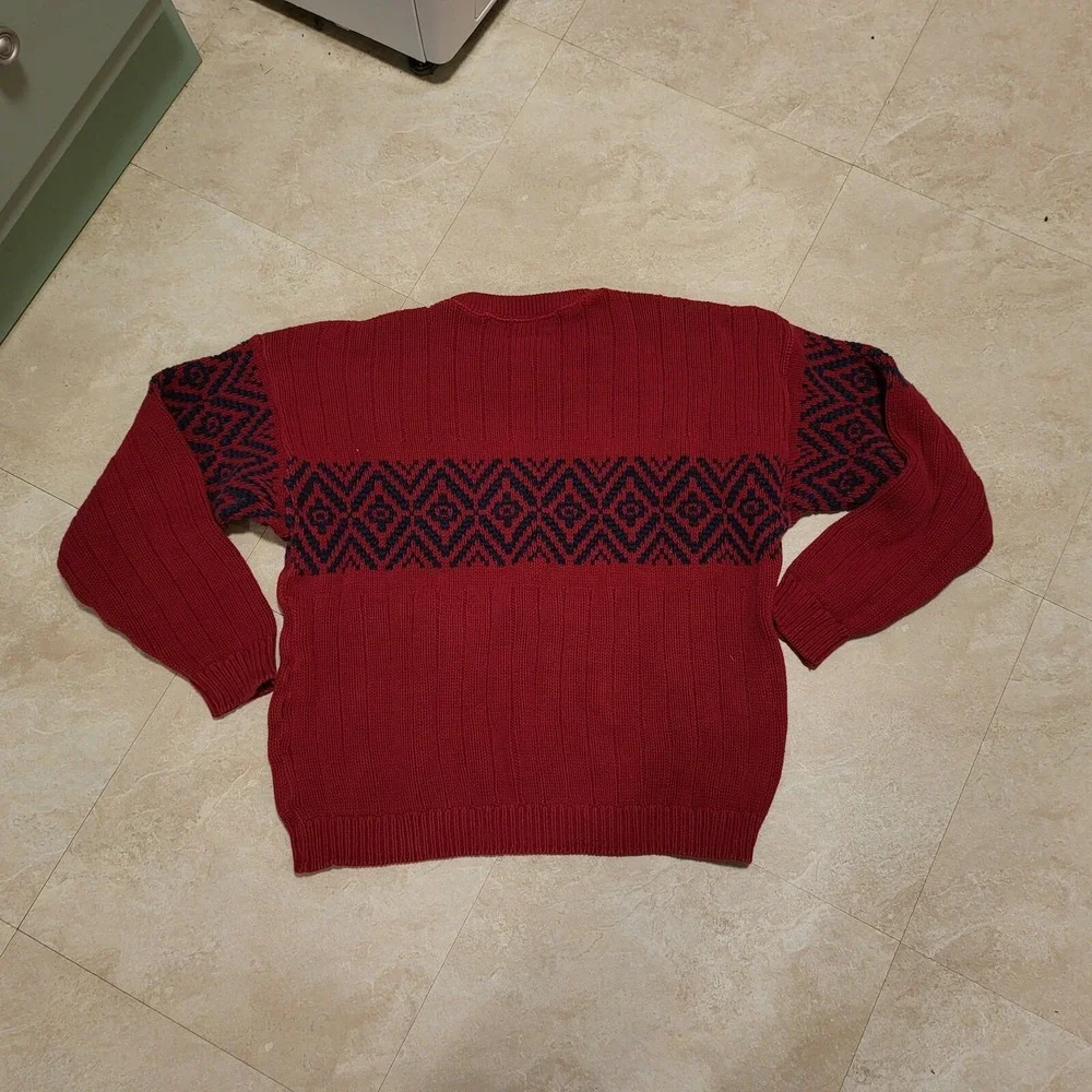 Vintage Eddie Bauer USA Made Red Knit Diamond Pattern Sweater Mens‎ Size L Large - Picture 7 of 7